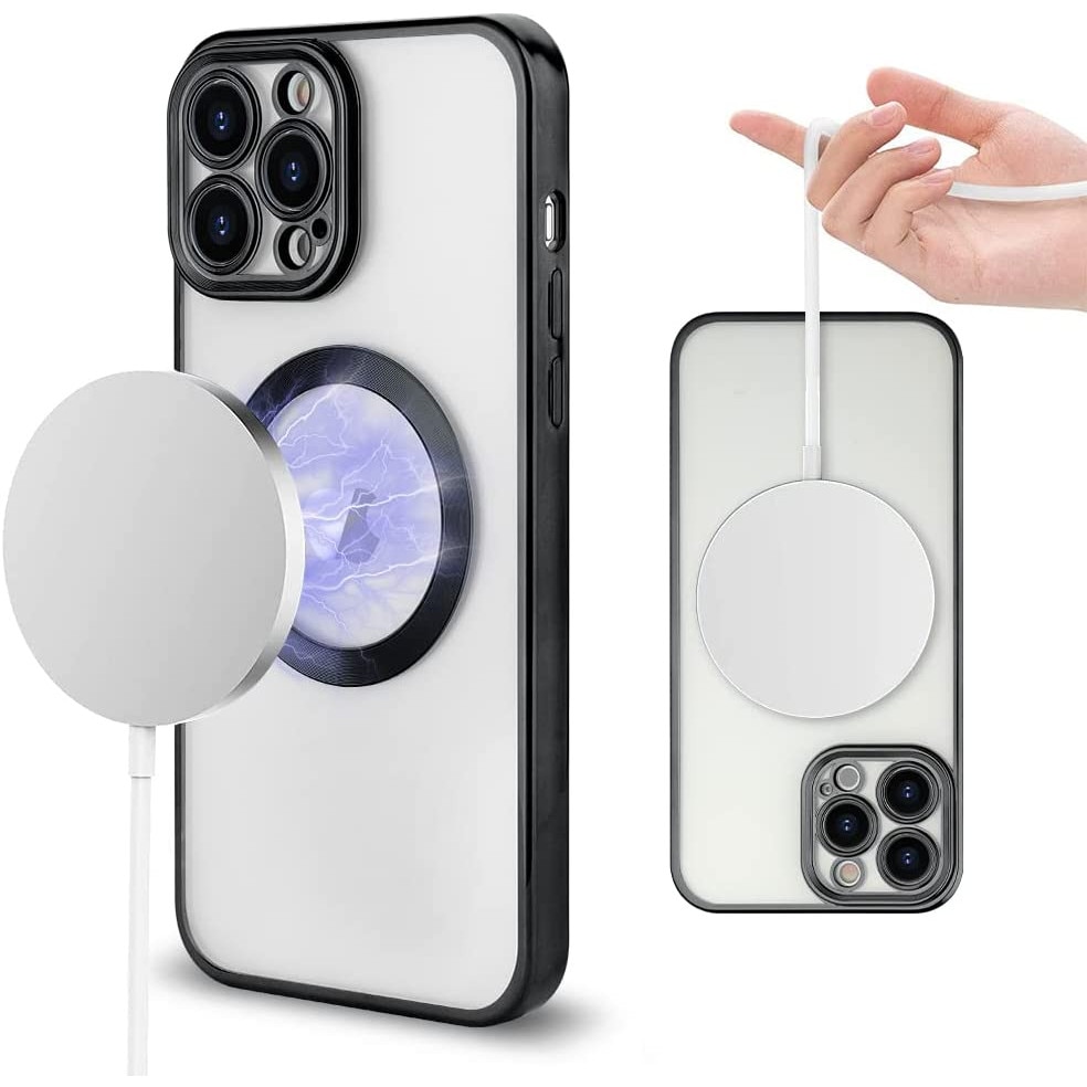 Husa Daden® Magsafe Luxury compatibil Iphone 11 Pro Max cu protectie camera, Antisoc, Transparent cu margini negre