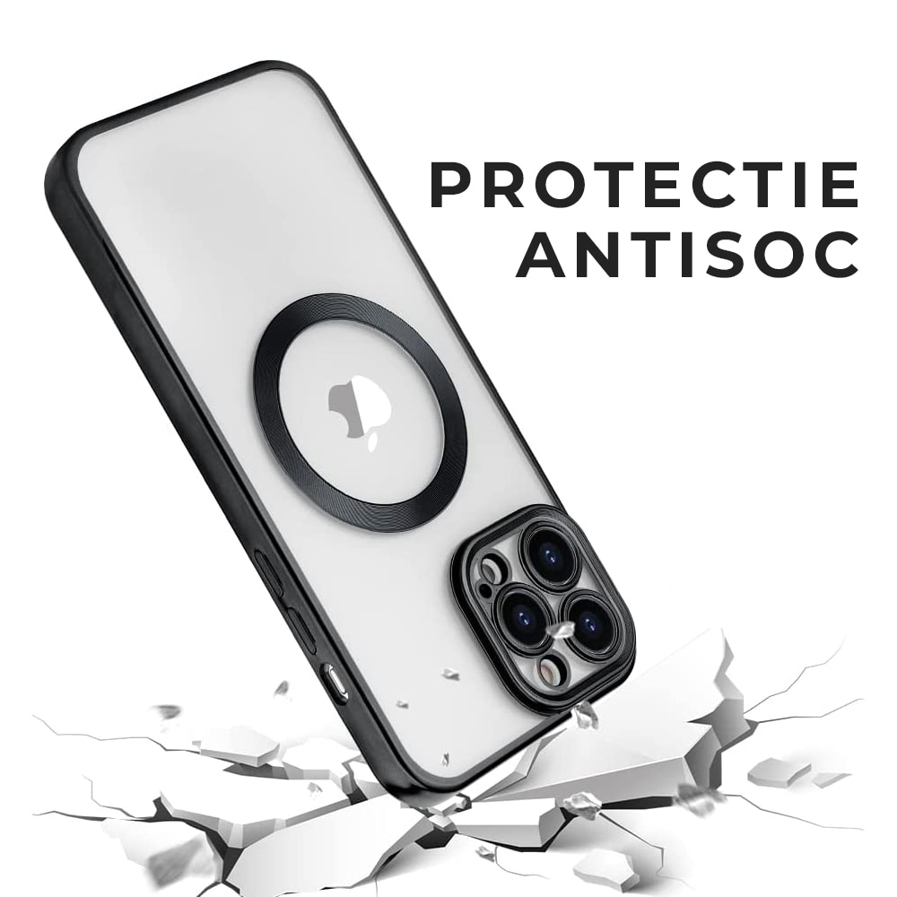 Husa Daden® Magsafe Luxury compatibil Iphone 11 Pro Max cu protectie camera, Antisoc, Transparent cu margini negre