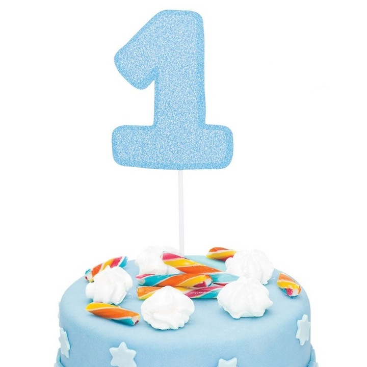 Фигура за декорация на торта 1 синя с блясък - 13 х 15 см