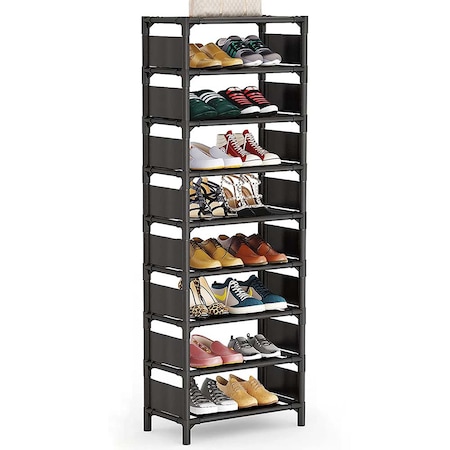 Pantofar cu 8 rafturi din otel galvanizat si textil, 45x28x145 cm, Asos Home, negru