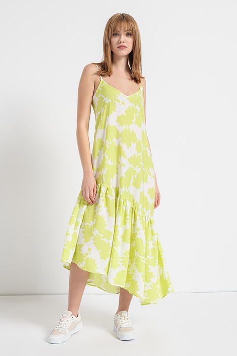 ARMANI EXCHANGE, Асиметрична рокля, Бял/Лайм зелено, M