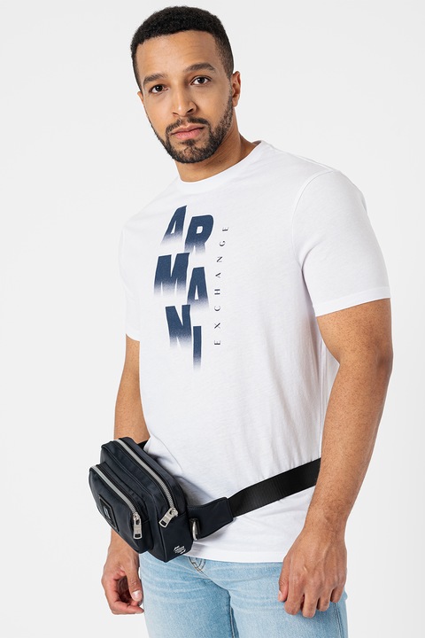 ARMANI EXCHANGE, Памучна тениска с лого, Бял, 2XL