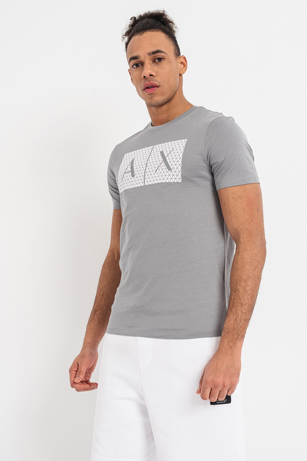 Armani Exchange Tricou Slim Fit De Bumbac Cu Imprimeu Logo Alb Murdar