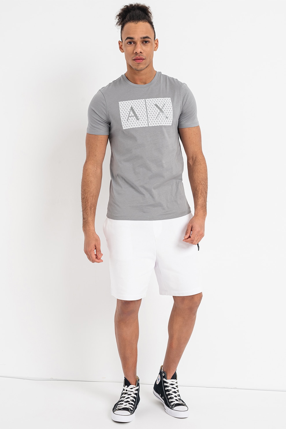 Armani Exchange Tricou Slim Fit De Bumbac Cu Imprimeu Logo Alb Murdar