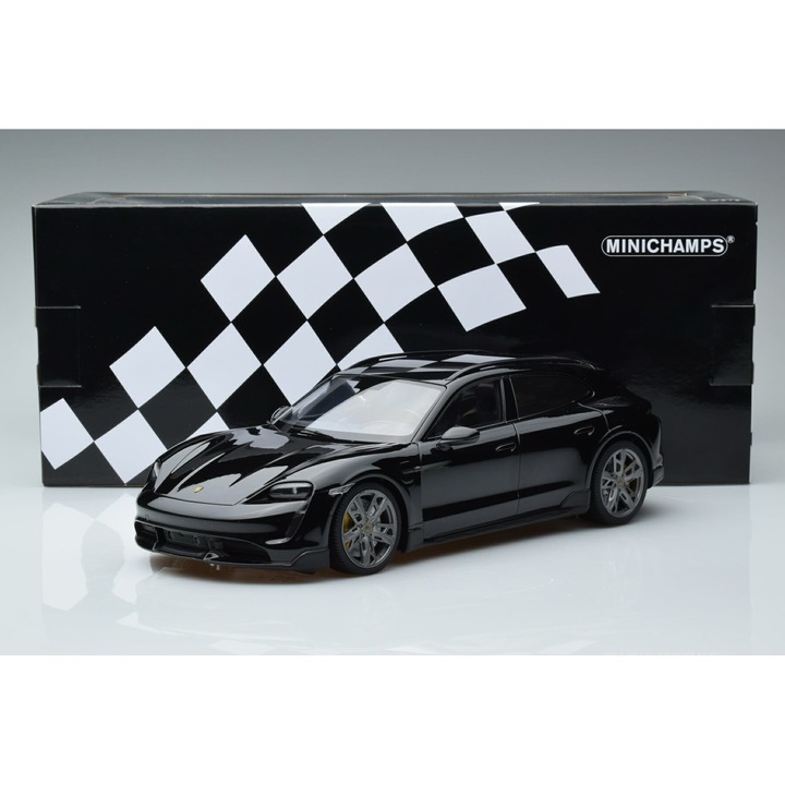 Modell autó, Minichamps, Porsche Tycan Turbo S, fém, fekete
