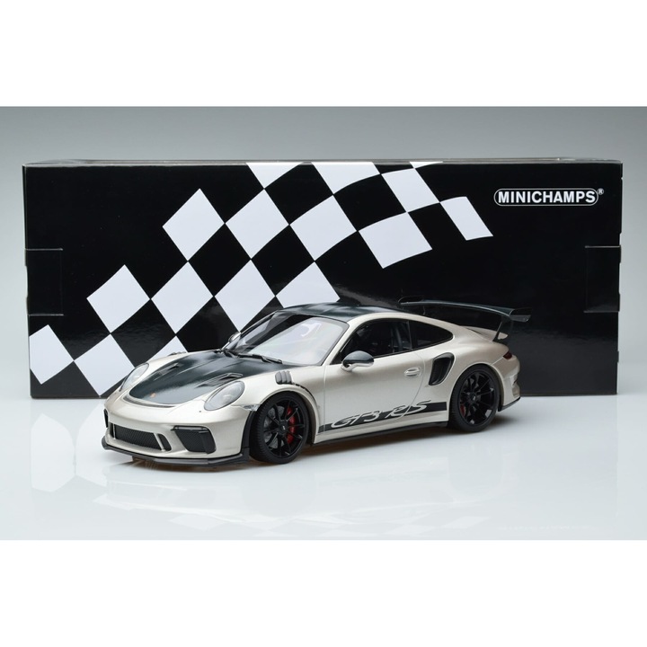 Modell autó, Minichamps, Porsche 911 991.2 GT3 RS, fém, ezüst/fekete