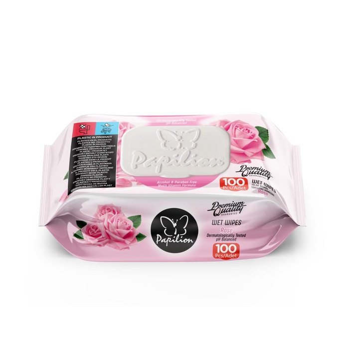 Servetele umede Papilion Rose cu capac, 100buc