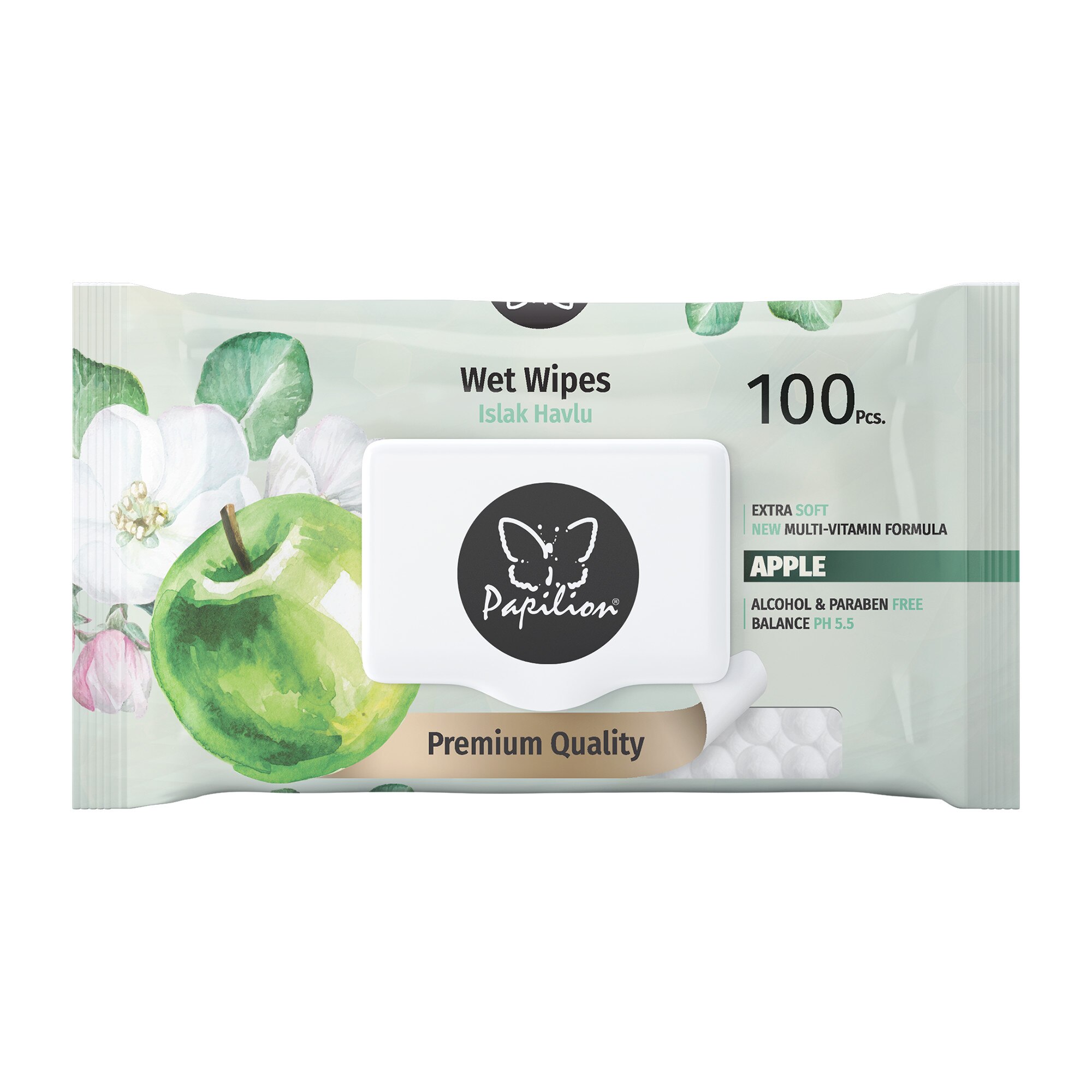 Servetele umede Papilion Apple cu capac, 100 buc, 0.51 g