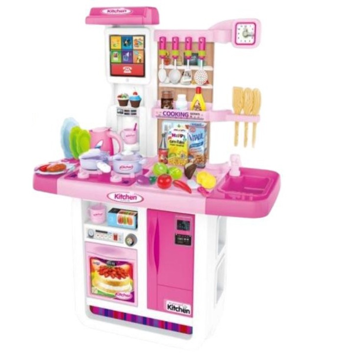 Bucatarie multifunctionala pentru copii, Cu plita pe gaz, Plastic, Roz