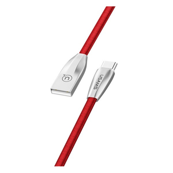Usams u-light adatkábel, usb - type-c, 2a, gyorstöltő, 120cm, led jelzés, piros