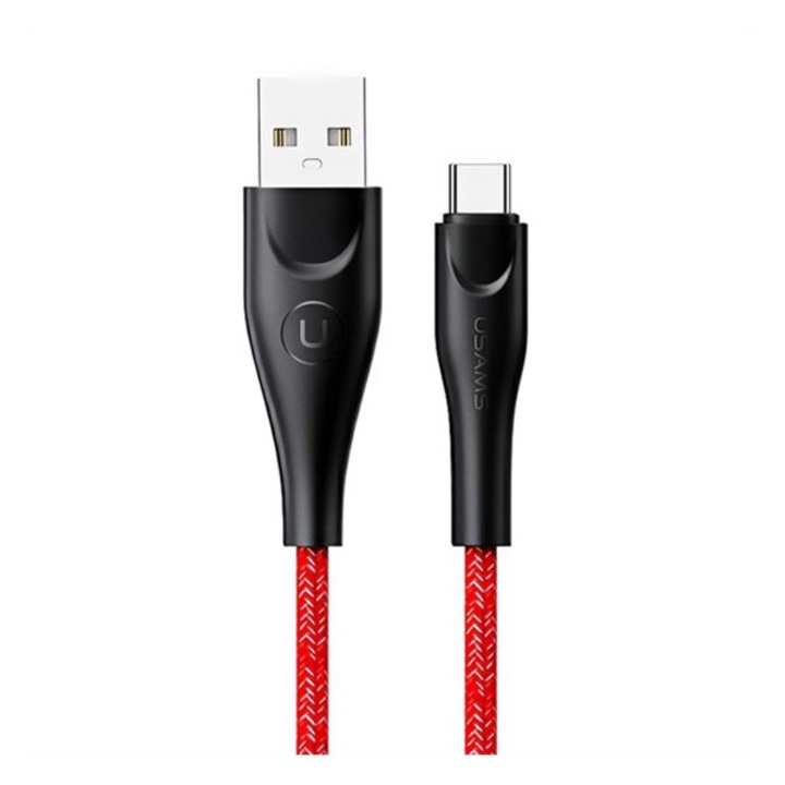 Usams u41 adatkábel, usb - type-c, 2a, gyorstöltő, 300cm, törésgátló, cipőfűző, piros