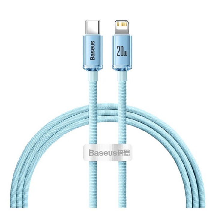 Baseus crystal shine adatkábel, type-c - lightning, 20w, pd gyorstöltő, 120cm, cipőfűző, világoskék
