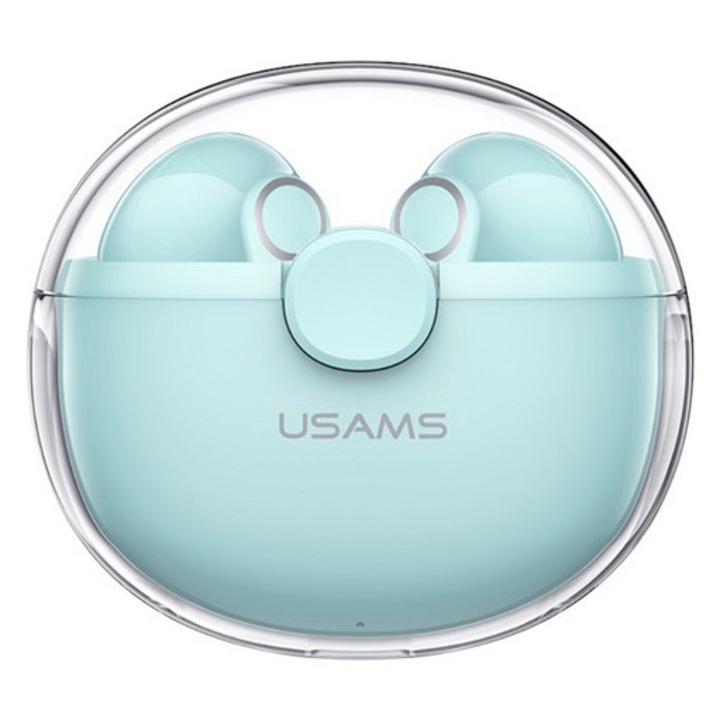 Usams bu03 bluetooth fülhallgató sztereo, v5.1, tws, mikrofon, zajszűrő + töltőtok, világoszöld