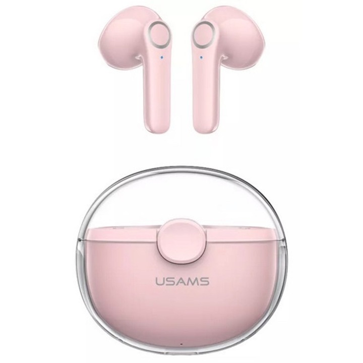 Usams bu04 bluetooth fülhallgató sztereo, v5.1, tws, mikrofon, zajszűrő + töltőtok, rózsaszín