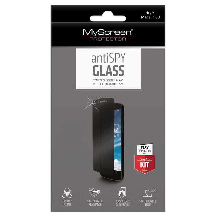 Apple iPhone 11 Pro / iPhone XS 5.8 / iPhone X 5.8 Myscreen antispy glass edge képernyővédő üveg (2.5d lekerekített szél, betekintés elleni védelem, 9h) átlátszó, MD3413TGPR, gyártói csomagolás