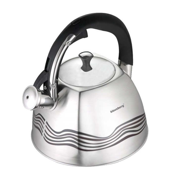 Ceainic traditional cu fluier fabricat din otel inoxidabil, 3 litri, 21-25 cm, argintiu, Klausberg
