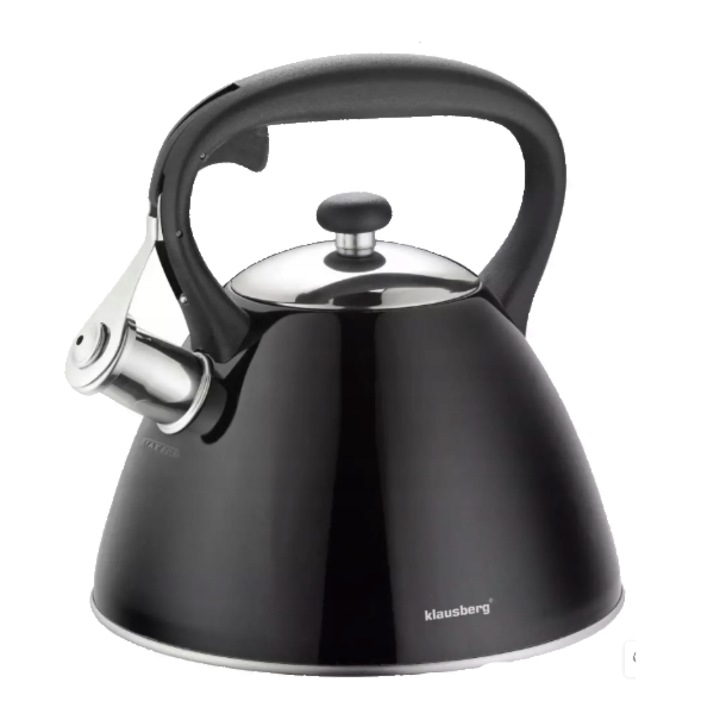 Ceainic traditional cu fluier fabricat din otel inoxidabil, 3 litri, 20-24 cm, negru, Klausberg
