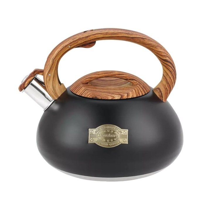 Ceainic traditional cu fluier fabricat din otel inoxidabil, 3 litri, 20-22 cm, negru, Klausberg