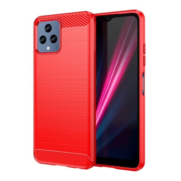 Gigapack szilikon mobiltelefon tok, ütésállóság, légpárnás sarok, szálcsiszolt, karbon minta, piros, kompatibilis: T Phone 5G, 2023, / Phone 5G, 2022