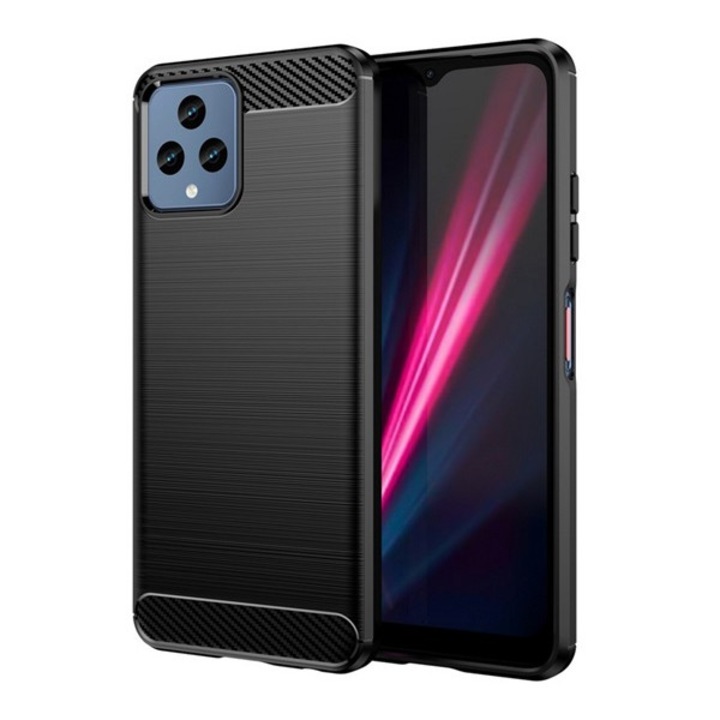 Gigapack szilikon mobiltelefon tok, ütésállóság, légpárnás sarok, szálcsiszolt, karbon minta, fekete, kompatibilis: T Phone 5G, 2023, / Phone 5G, 2022