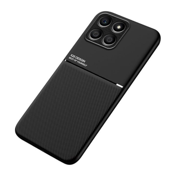 Honor 70 Lite 5G / X6 (2022) / X8 5G Gigapack műanyag telefonvédő (szilikon keret, ütésállóság, mágneses, bőr hatású hátlap, csíkos) fekete, gigapack csomagolás