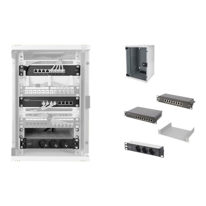 Digitus DN-10-SET-2 10" Fali rack szekrény szett 9U 312x300mm - Szürke (DN-10-SET-2)