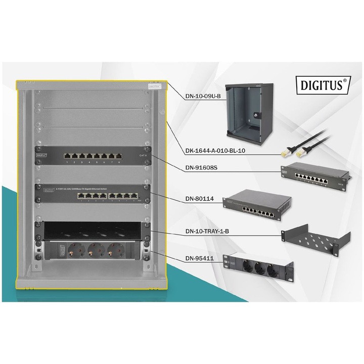 Digitus 10" Fali rack szekrény 9U 312x300mm - Fekete (DN-10-SET-2-B)