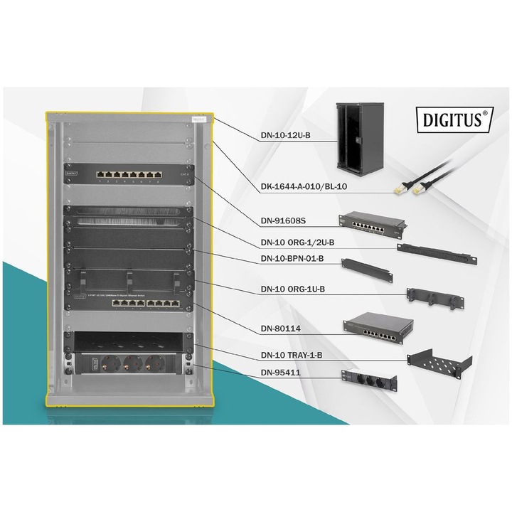 Digitus 10" Fali rack szekrény 12U 312x300mm - Fekete (DN-10-SET-3-B)