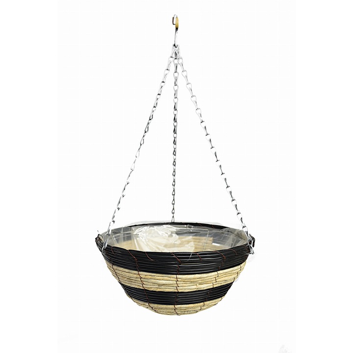 Cos suspendat pentru flori Dixiestore, Plastic, Negru / Bej