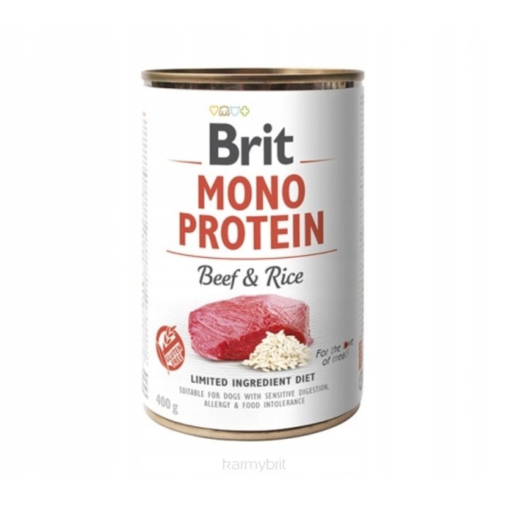 Hrana umeda pentru caini, Brit Mono Protein, Vita si Orez, 400 g