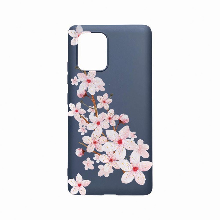 Husa Silicon, Compatibila Cu Motorola Moto E22 / E22i, Spring Flower, Rezistenta la uzura, Albastru Navy AB 62