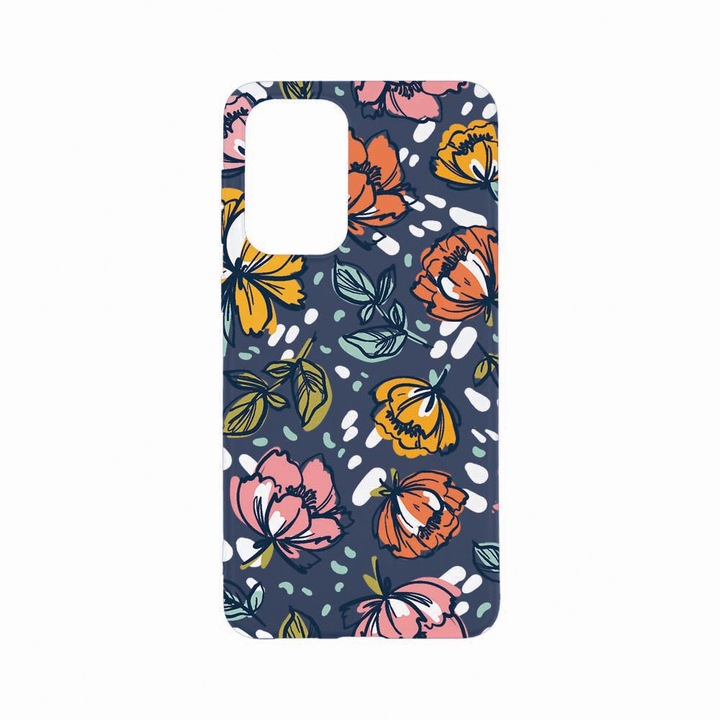 Husa Silicon, Compatibila Cu Xiaomi Redmi Note 11 Pro, Flowers - Pastel Colors, Rezistenta la uzura, Albastru Navy AB 755