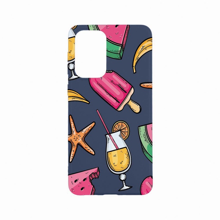 Husa Silicon, Compatibila Cu OPPO A77, Summer Ornaments, Rezistenta la uzura, Albastru Navy AB 836