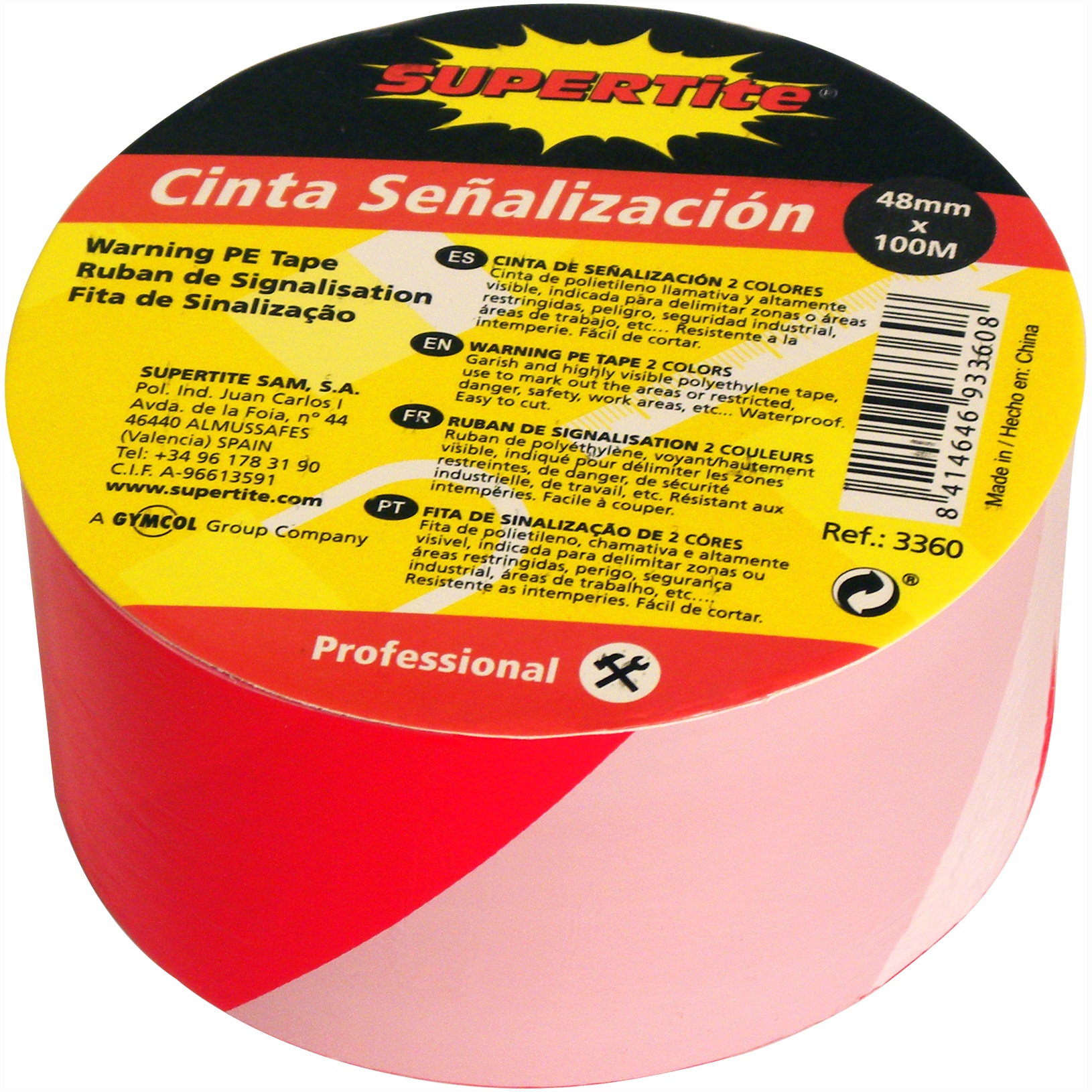 Banda semnalizare bicolor Supertite, 48mm x 100m, Alb/Rosu, Polietilena