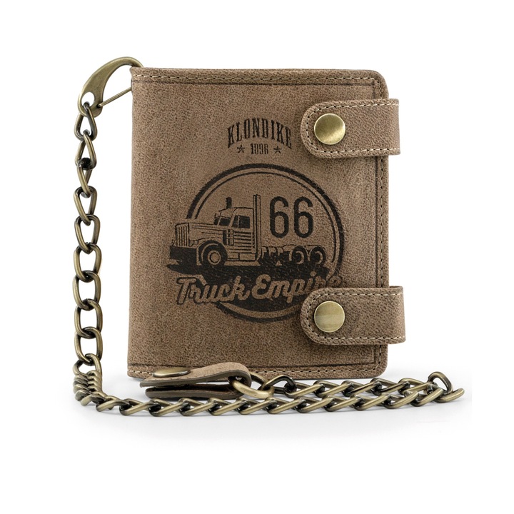 Портфейл с верига за мотористи, Klondike, серия Tim Truck, естествена кожа, Vintage кафяв