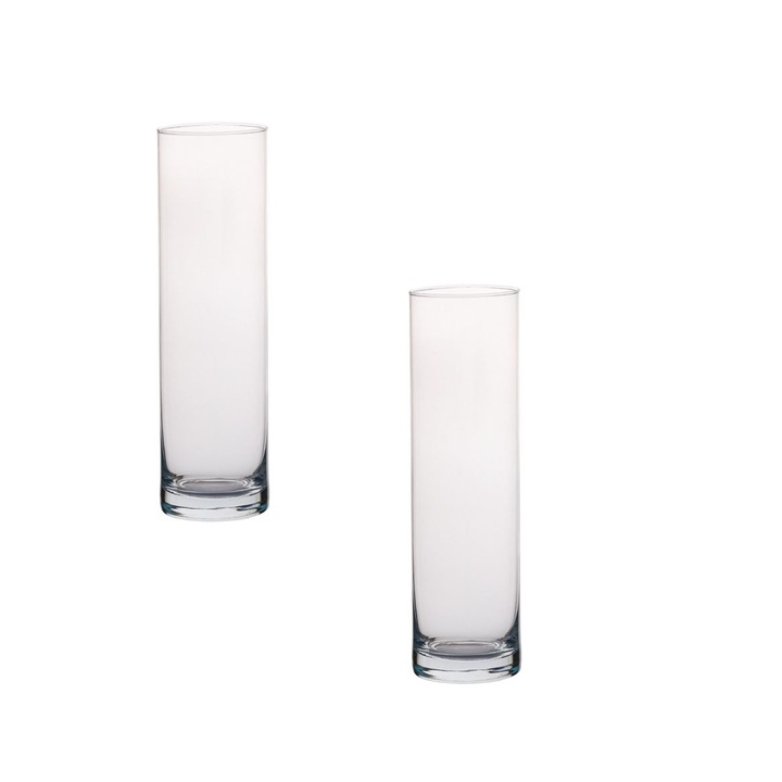 Set 2 Vaze decorative din sticla, forma cilindru, transparent, 8x28cm