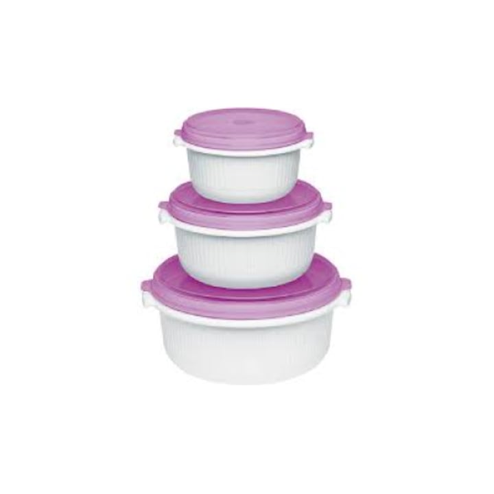 Set 3 casolete Emsa, Plastic, 1.5l, Alb/Roz