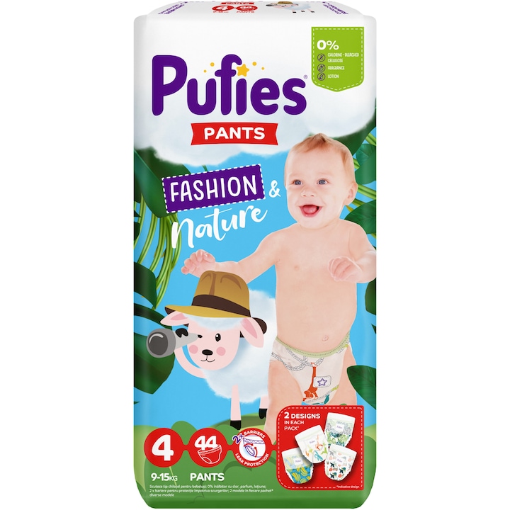 Pufies Pants Fashion & Nature Maxi Pelenkák, 4-es méret, 9-15 kg, 44 db