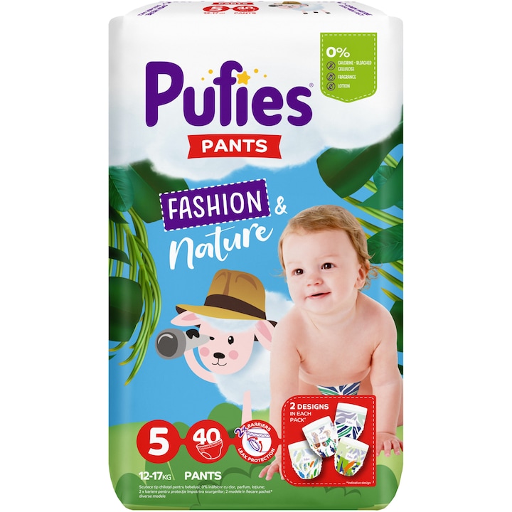 Pufies Pants Fashion & Nature pelenka, 5 Junior, 12-17 kg, 40 db