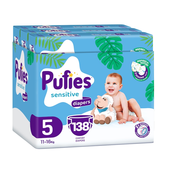 Пелени Pufies Fashion&Nature, Размер 5, 11-16 кг, 138 броя, Maxi pack x 3