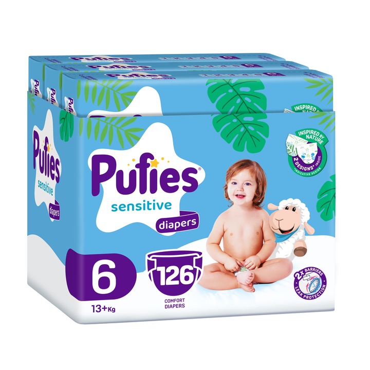 Пелени Pufies Fashion&Nature, Размер 6, 13+ кг, 126 броя, Maxi pack x 3