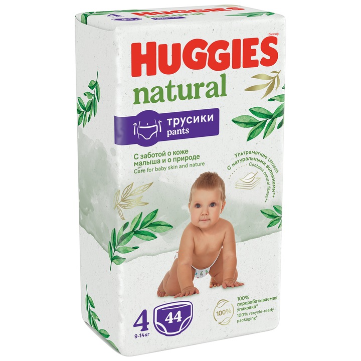 Scutece chilotel Huggies Natural Pants 4, 9-14 kg, 44 buc