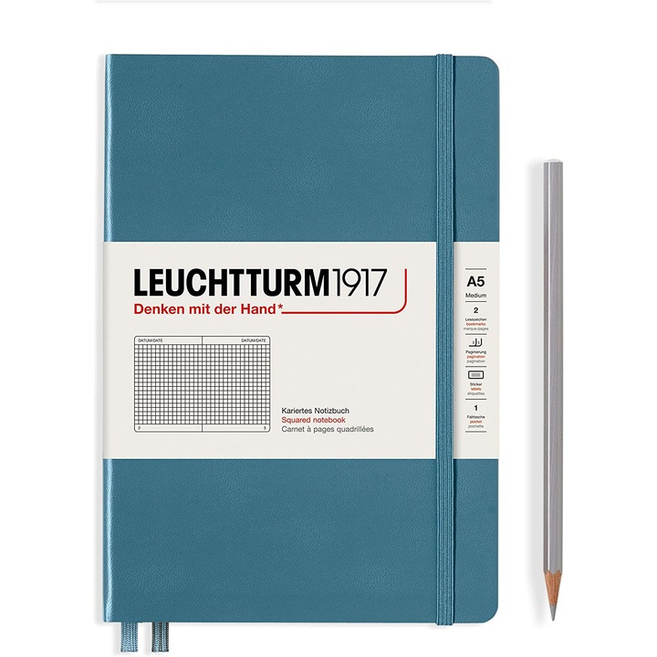 Notebook A5 Matematica, coperta Rigida, Gri Piatra, Leuchtturm