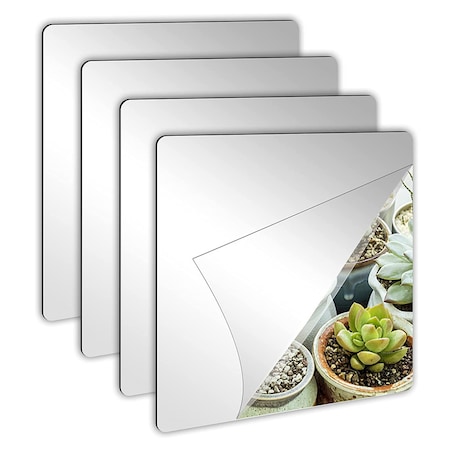 Set 4 autocolante de perete tip oglinda EZGETOP®, 300 * 300 mm, Argintiu