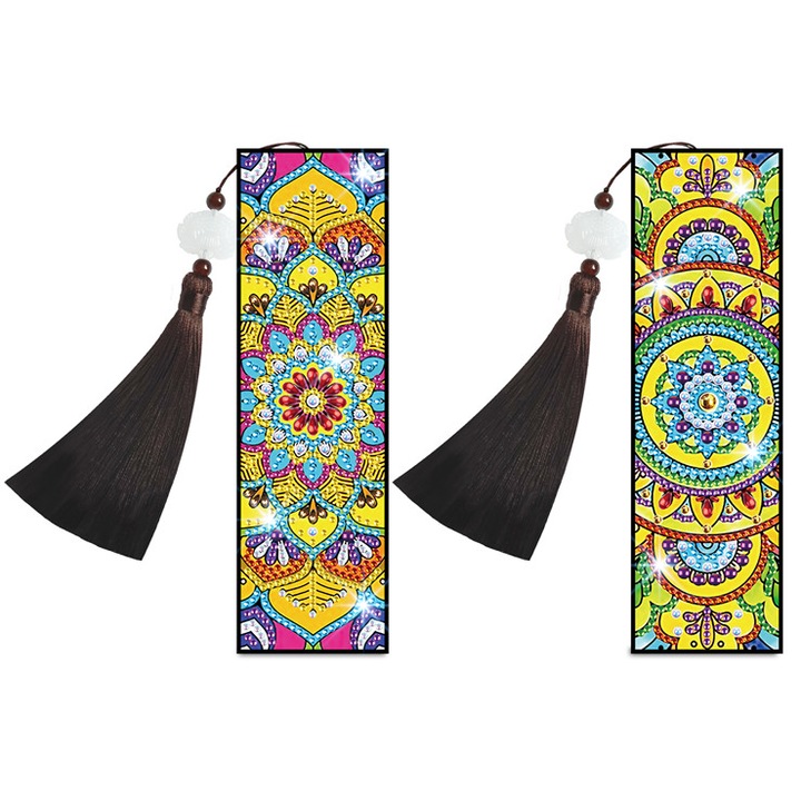 Set de broderie cu diamante 5d Bookmark, Mandale violet, Multicolor 2 buc