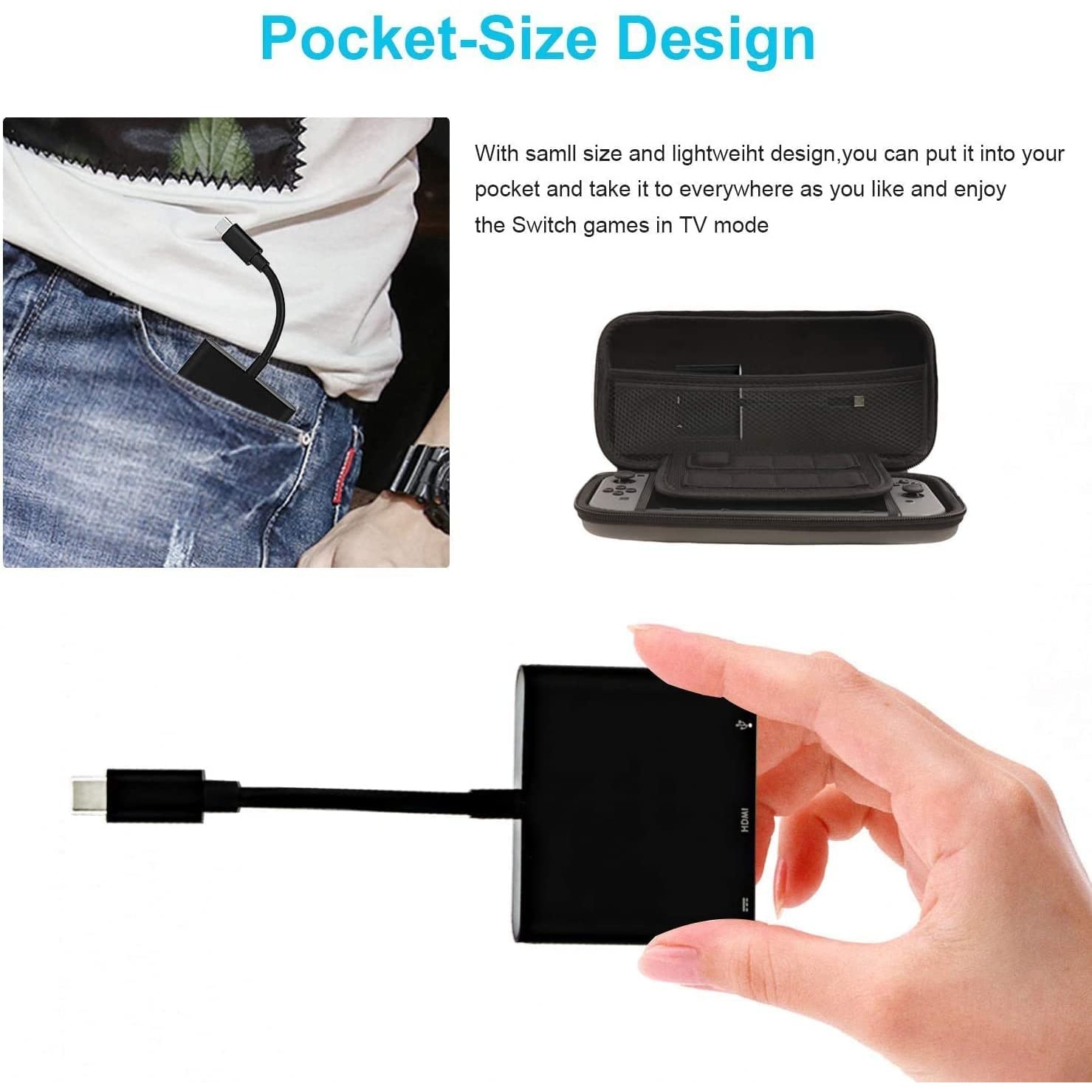 Cablu Splitter Nintendo Switch HDMI, 4K USB Type C, PD USBC, Negru eMAG.ro