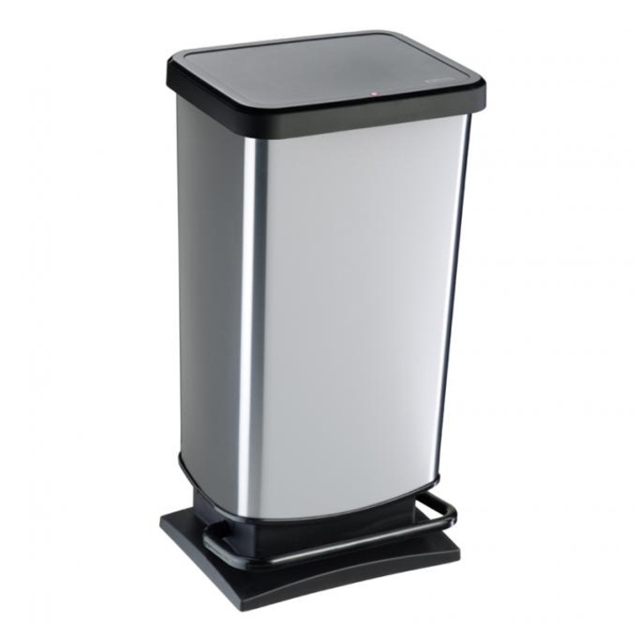 Cos gunoi cu pedala Rotho, 40 l, negru-argintiu