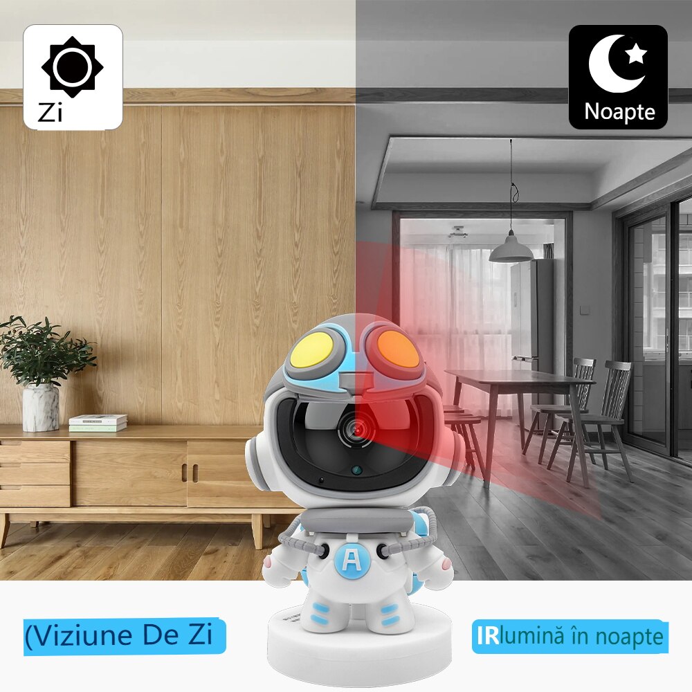 Интелигентна охранителна камера, робот EVKVO, WiFi, 3MP HD, вградена ...