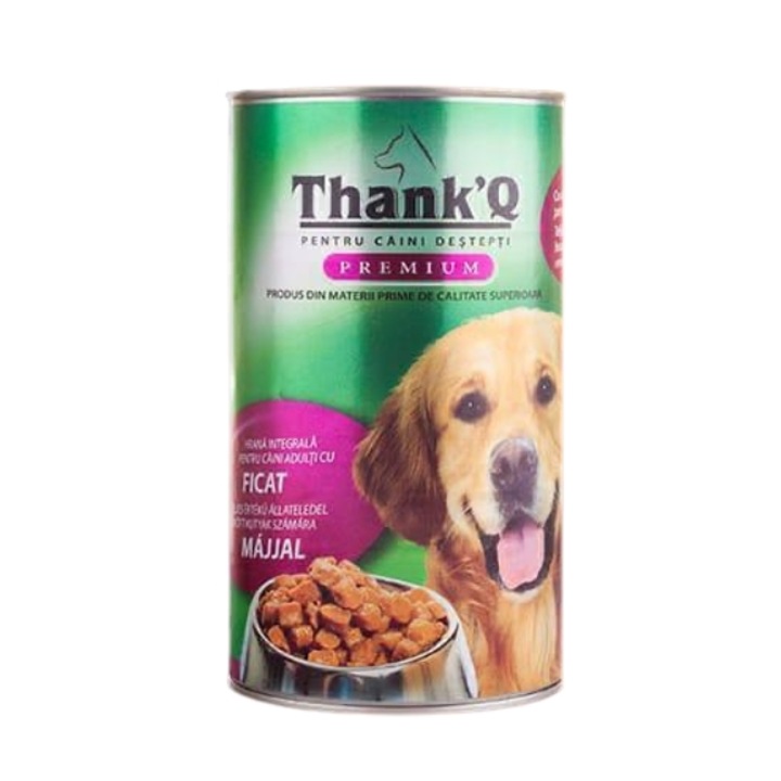 Hrana umeda pentru caini adulti Thank Q, cu ficat, 1240 g