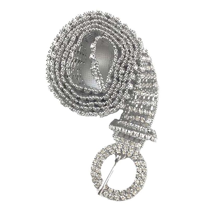 Метален колан с кристали, 106 см, сребрист